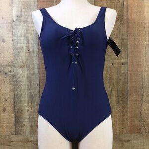 Mossimo Swimsuit Womens Small Dark Night Blue Lace Up One Piece Swimwear‎